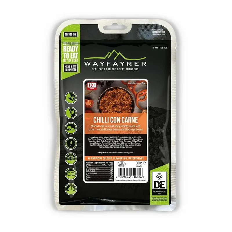 Wayfayrer Chilli Con Carne and Rice LF GF  LF GF DofE Approved Boil in the Bag Camping Meal 300g 330kCal