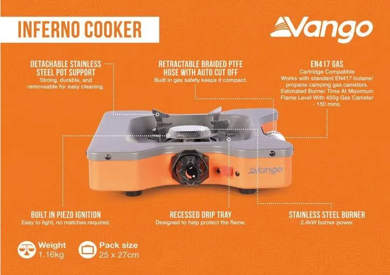 Vango Inferno Single Gas Burner Camping Cooking Stove - Burnt Orange-1