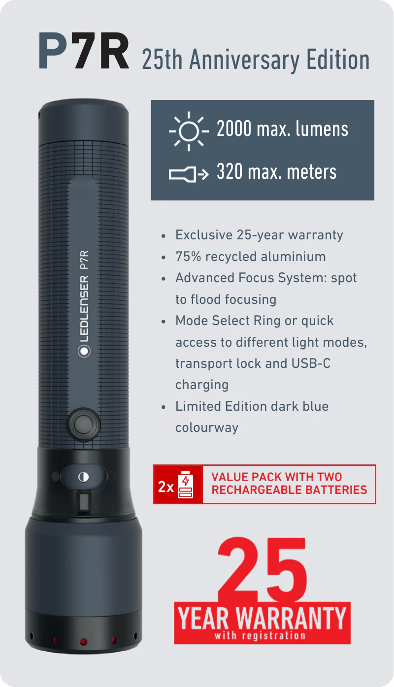 Ledlenser P7R Flashlight Torch - Value Pack with Additional Battery - 25yr Warranty-1