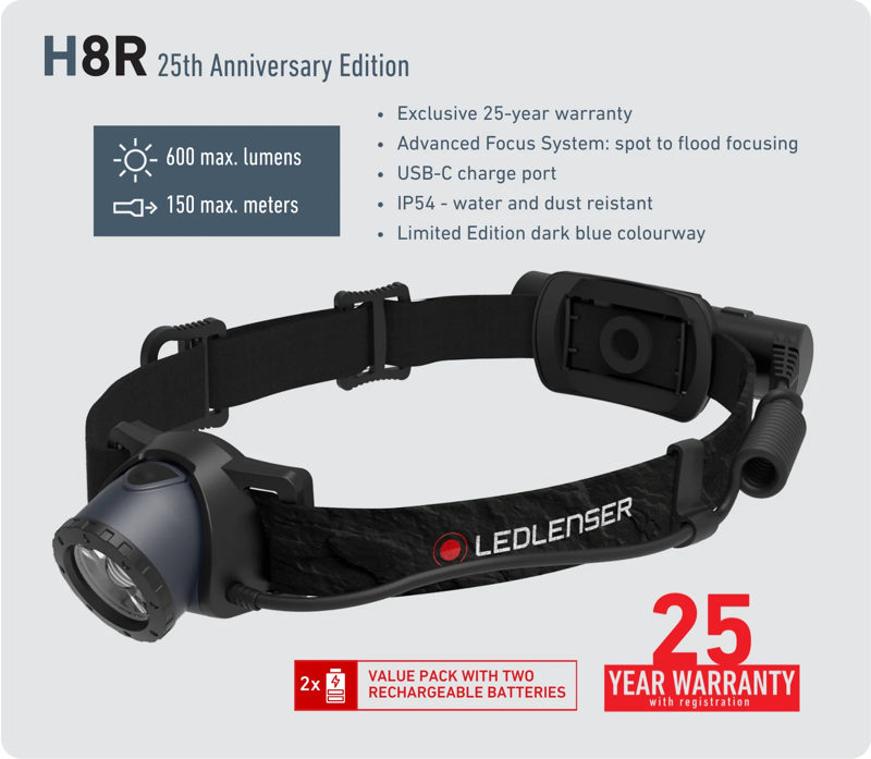 Ledlenser H8R Headtorch - Value Pack with Additional Battery - 25yr Warranty-1