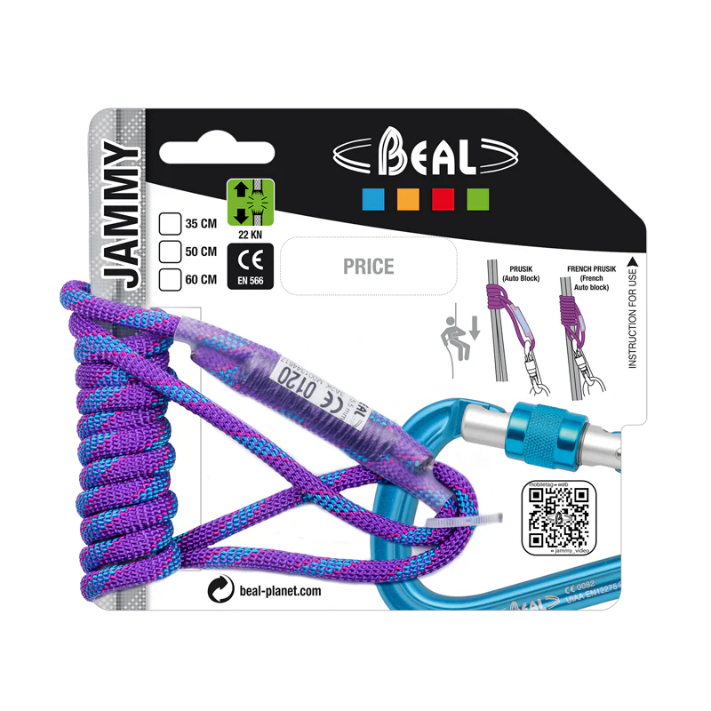 Beal Jammy 60cm Auto-blocking Climbing Cord for Abseils and Hauling Systems - Technora Aramid Lightweight Safety Loop