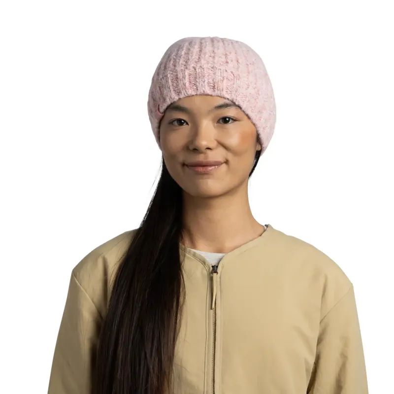 Buff Knitted and Fleece Band Beanie Dalia Pink-1