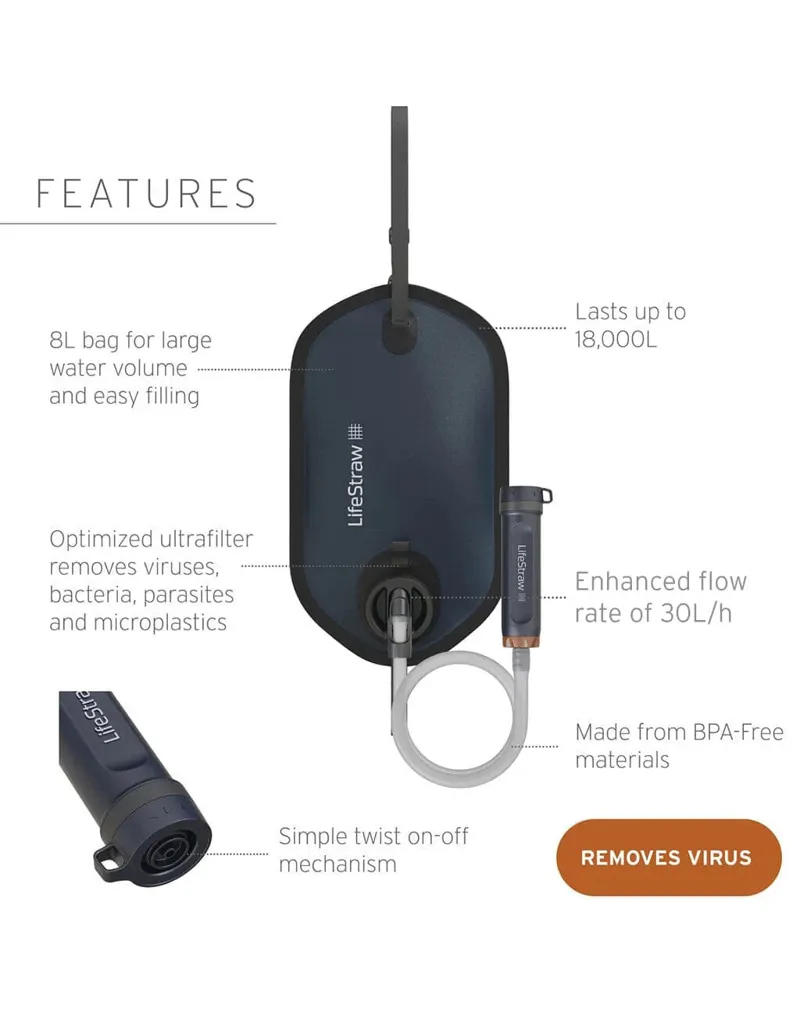 LifeStraw Peak Series 8L Gravity Water Purifier System with Virus Removal - Blue-1