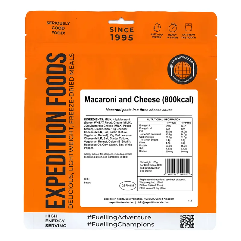 Expedition Foods Freeze Dried Macaroni and Cheese High Energy Meal 800kCal-1