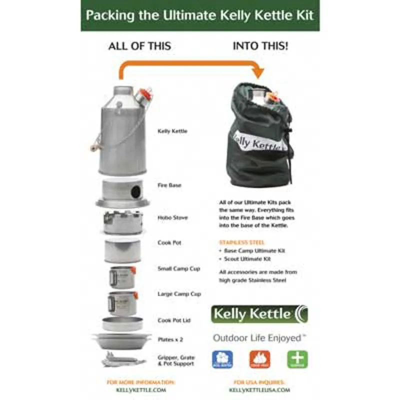 Kelly Kettle Ultimate Stainless Steel 1.2L Scout Kettle Kit with Whistle-1