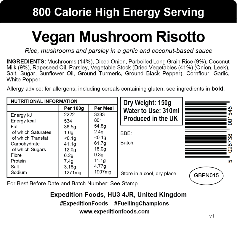 Expedition Foods Freeze Dried Vegan Mushroom Risotto GF 800Kcal-1