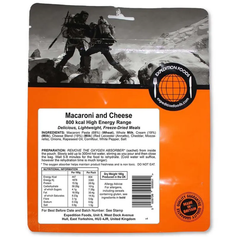 Expedition Foods Freeze Dried Macaroni and Cheese High Energy Meal 800kCal