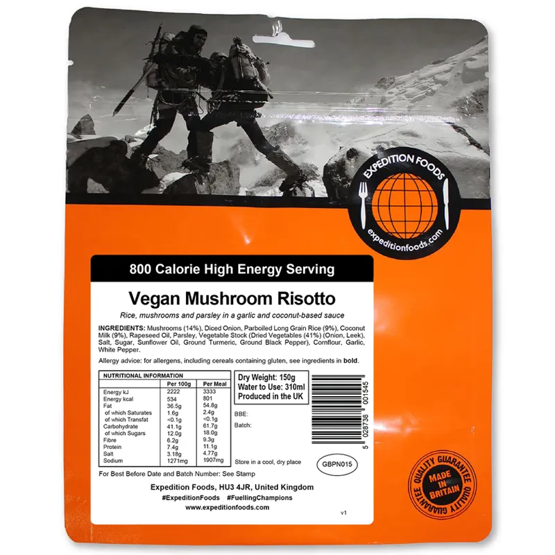 Expedition Foods Freeze Dried Vegan Mushroom Risotto GF 800Kcal