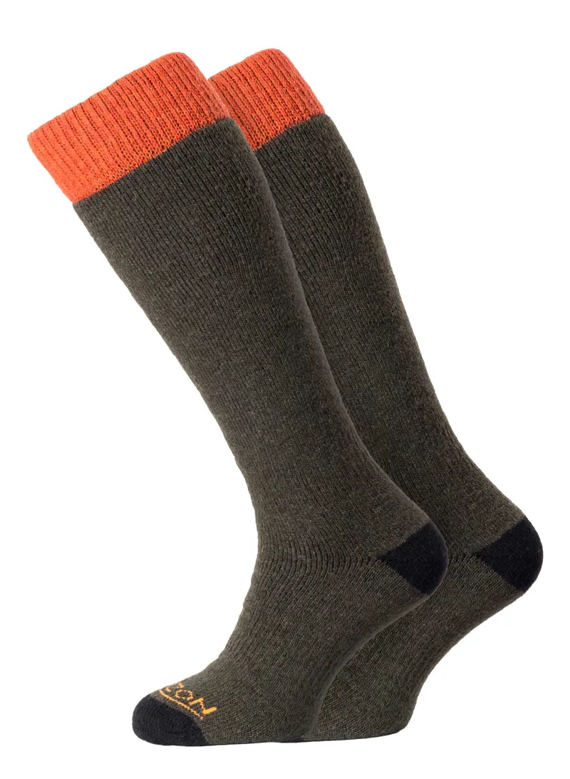 Horizon Heritage Winter Sport Socks Twin Pack Olive Marl/Orange 8-12